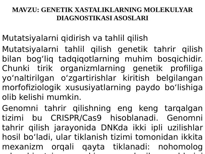 Genetik xastaliklarning molekulyar diagnostikasi asoslari