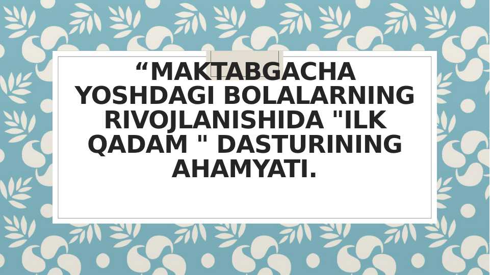 Maktabgacha yoshdagi bolalarning rivojlanishida "Ilk qadam " dasturining ahamyati.