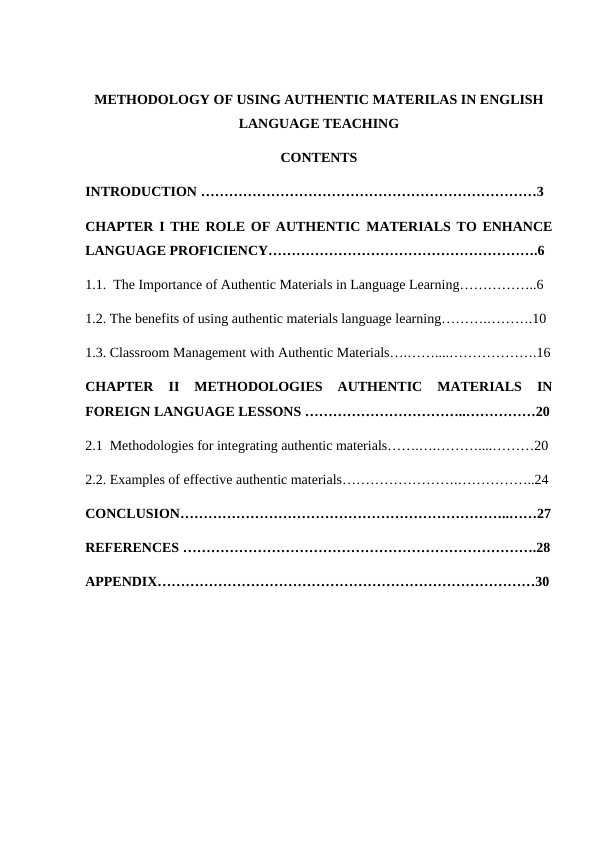 METHODOLOGY OF USING AUTHENTIC MATERILAS IN ENGLISH LANGUAGE TEACHING course paper