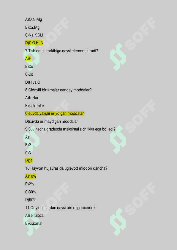 I va II chorak uchun 5-10-11-sinflar uchun monitoring testlar. Javobi bilan