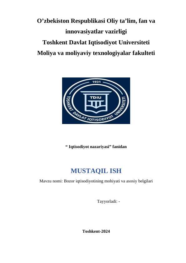 "C:\Users\NBozor iqtisodiyotining mohiyati va asosiy belgilari
