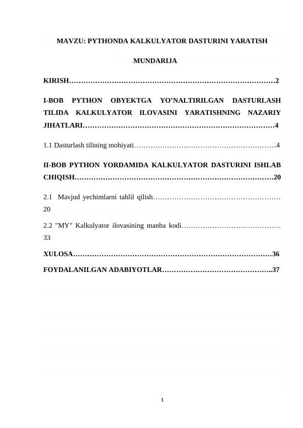PYTHONDA KALKULYATOR DASTURINI YARATISH