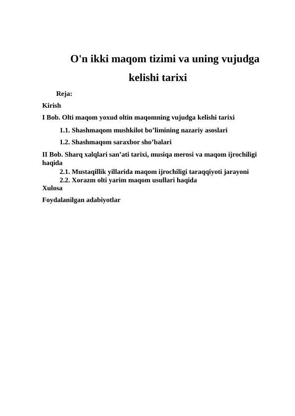 O'n ikki maqom tizimi va uning vujudga kelishi tarixi