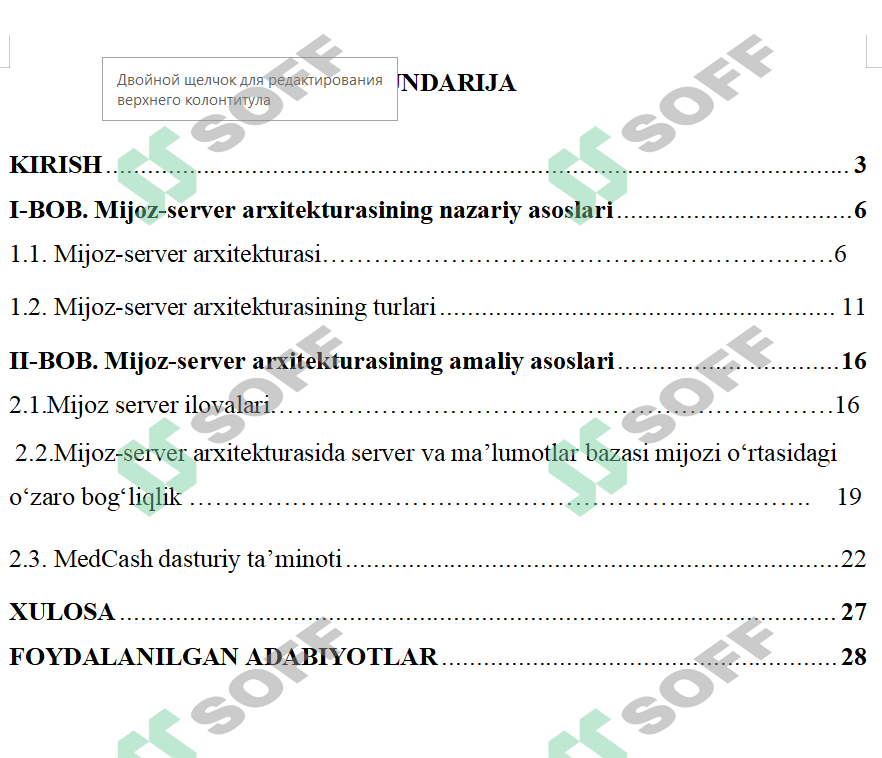 Mijoz-server arxitekturasi kurs ishi