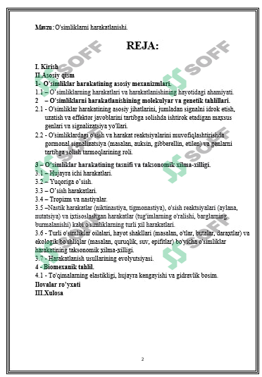 O'simliklarni harakatlanishi