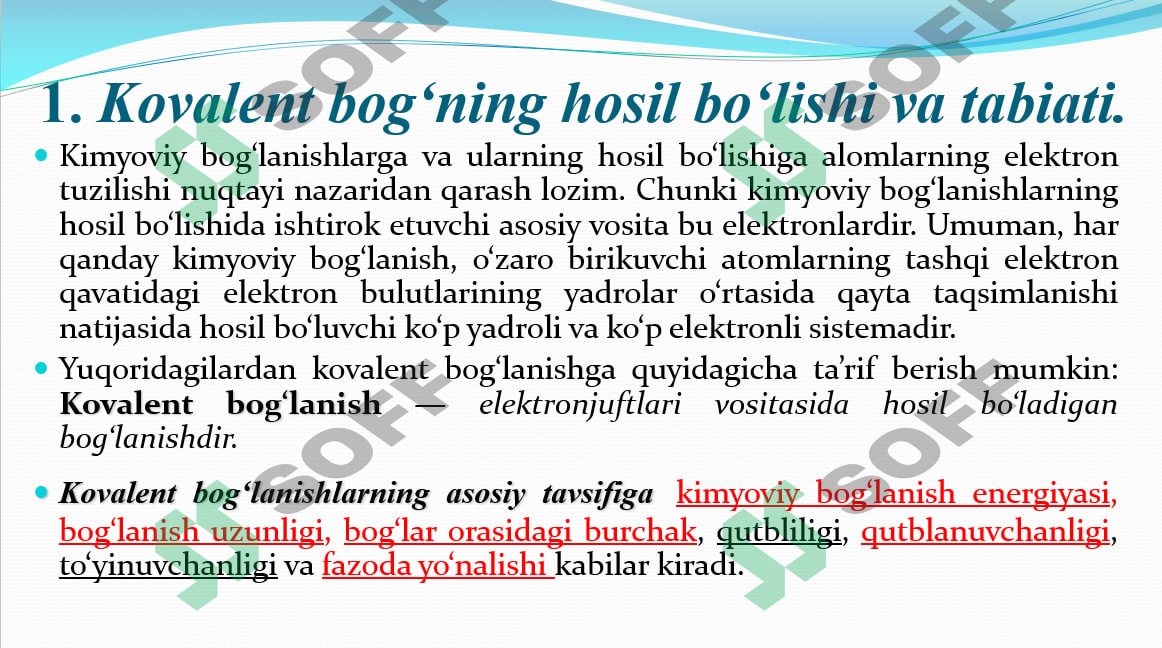 Organik kimyo Kimyoviy bog’lanish va uning turlari
