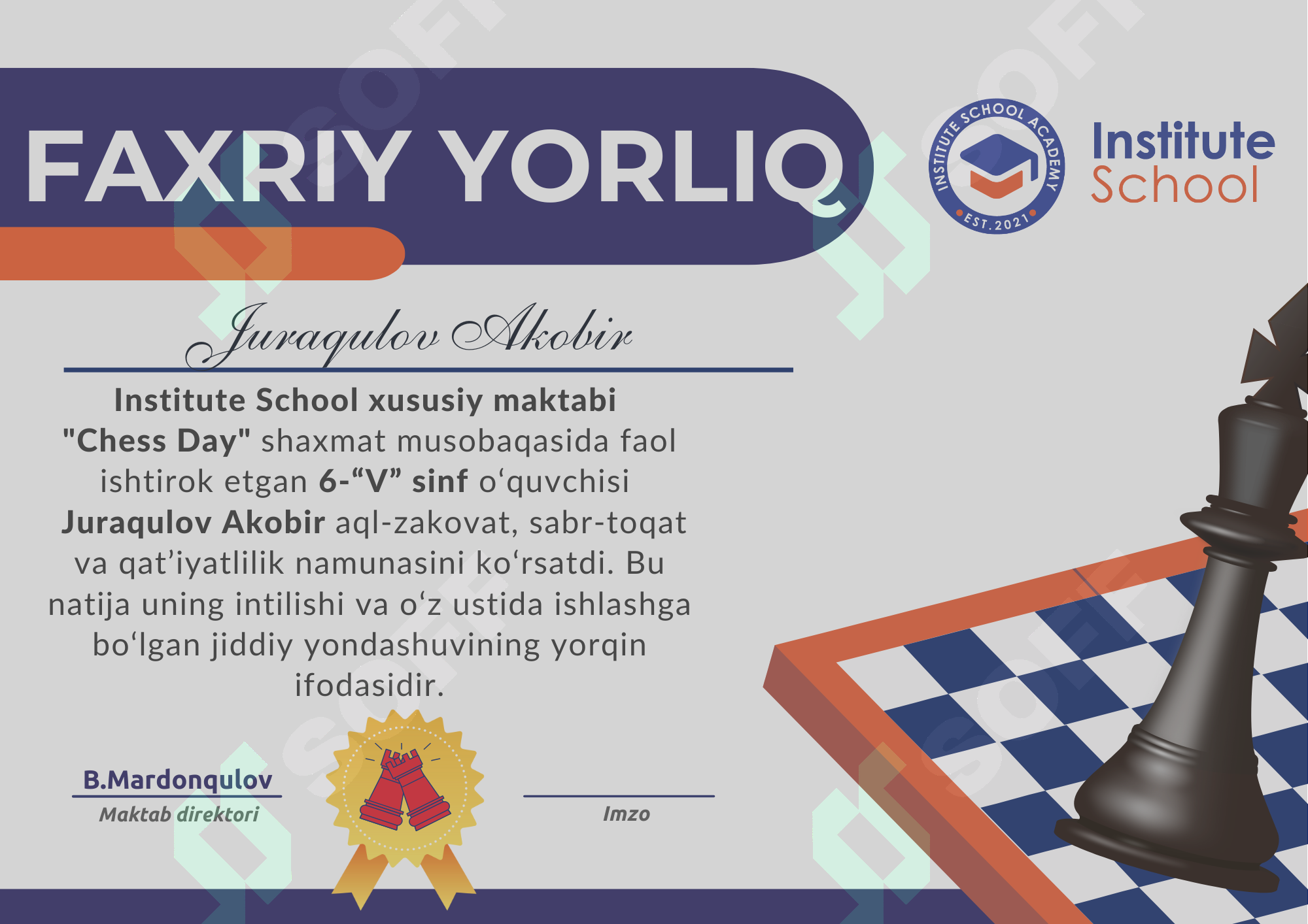 Maqtov yorlig'i Shablon Shaxmat