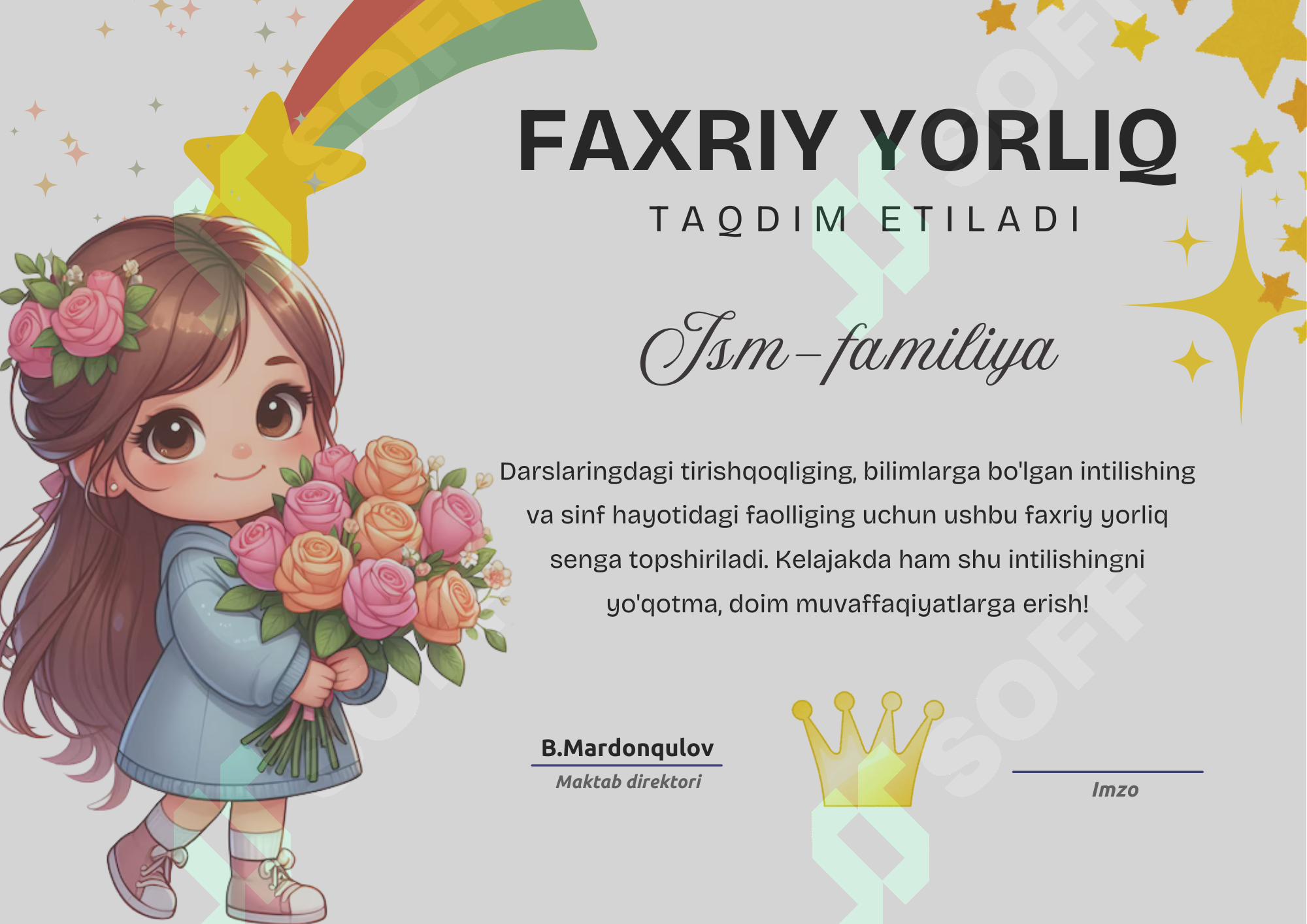 Faxriy,maqtov yorliq BOSHLANG'ICH SINFLAR