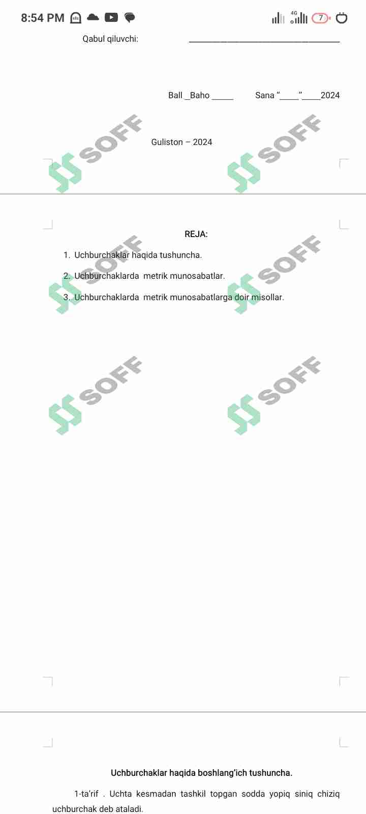 Uchburchaklarda metrik munosabatlar.