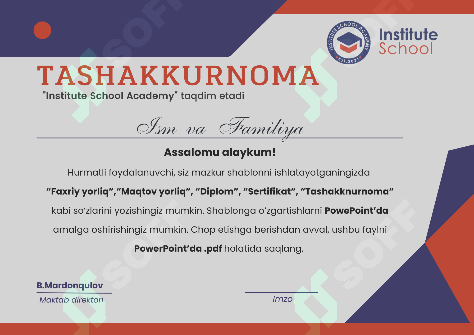 Tashakkurnoma O'zbekcha