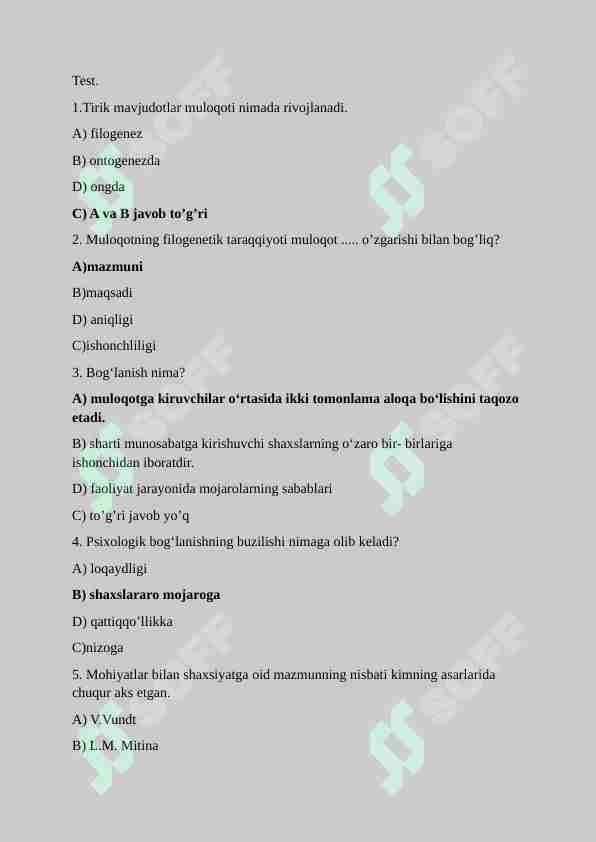 muloqot psixologiyasi test