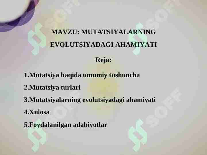 MUTATSIYALARNING EVOLUTSIYADAGI AHAMIYATI