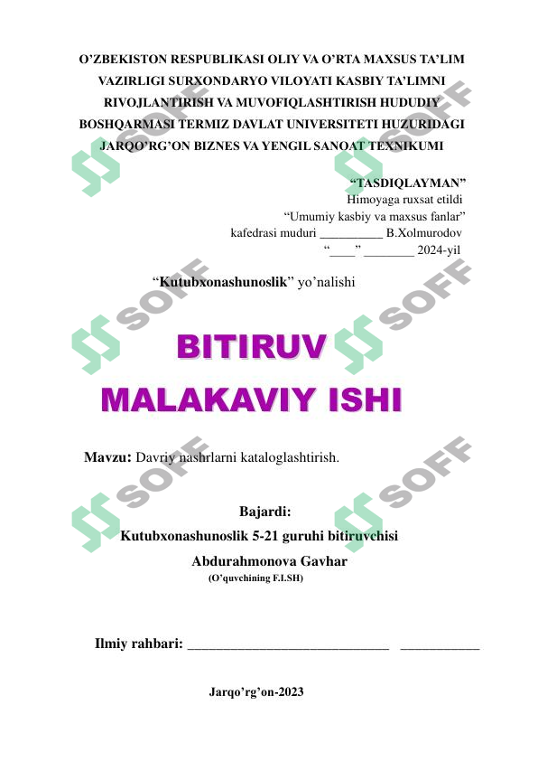 Davriy nashrlarni kataloglashtirish.