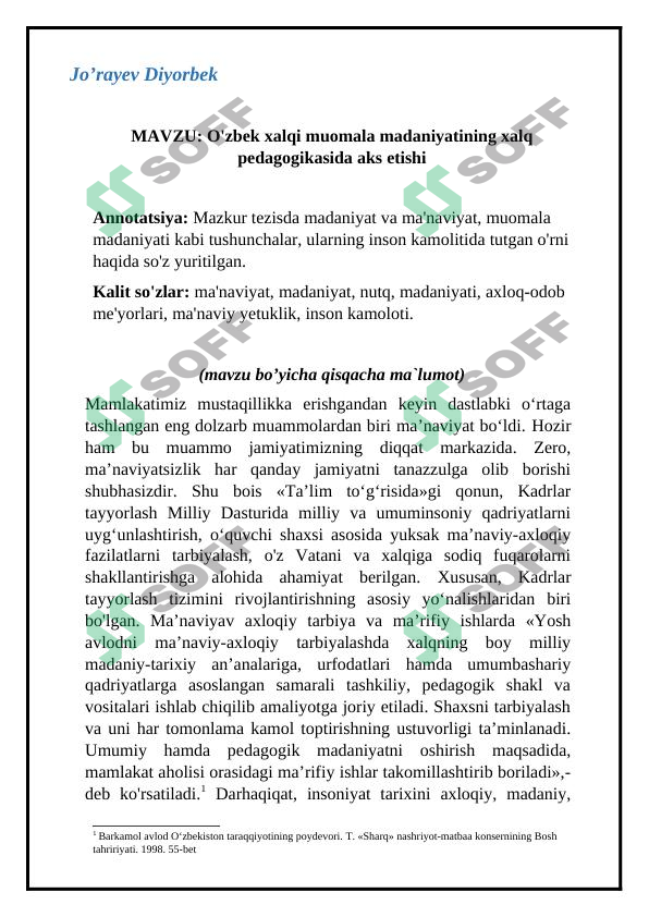 O'zbek xalqi muomala madaniyatining xalq pedagogikasida aks etishi