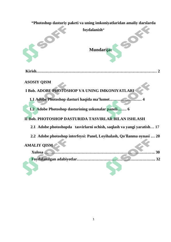 Photoshop dasturiy paketi va uning imkoniyatlaridan amaliy darslarda foydalanish