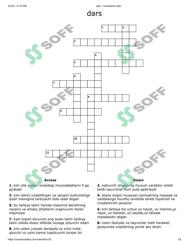 Psixologiya krossword