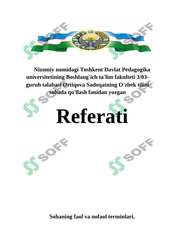 O'zbek tilini sohada qo'llash fani refrat