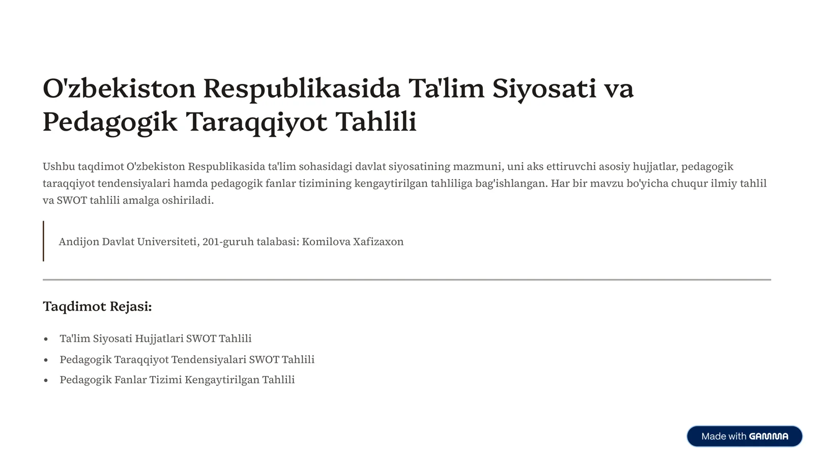O'zbekiston Respublikasida Ta'lim Siyosati va Pedagogik Taraqqiyot Tahlili