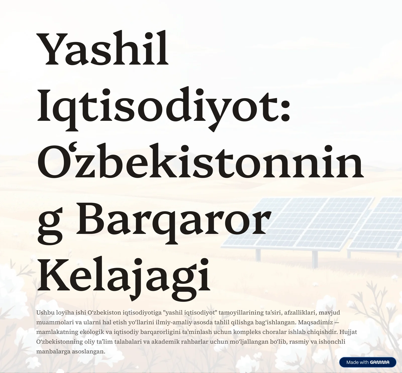 Yashil Iqtisodiyot: O»zbekistonnin g Barqaror Kelajagi