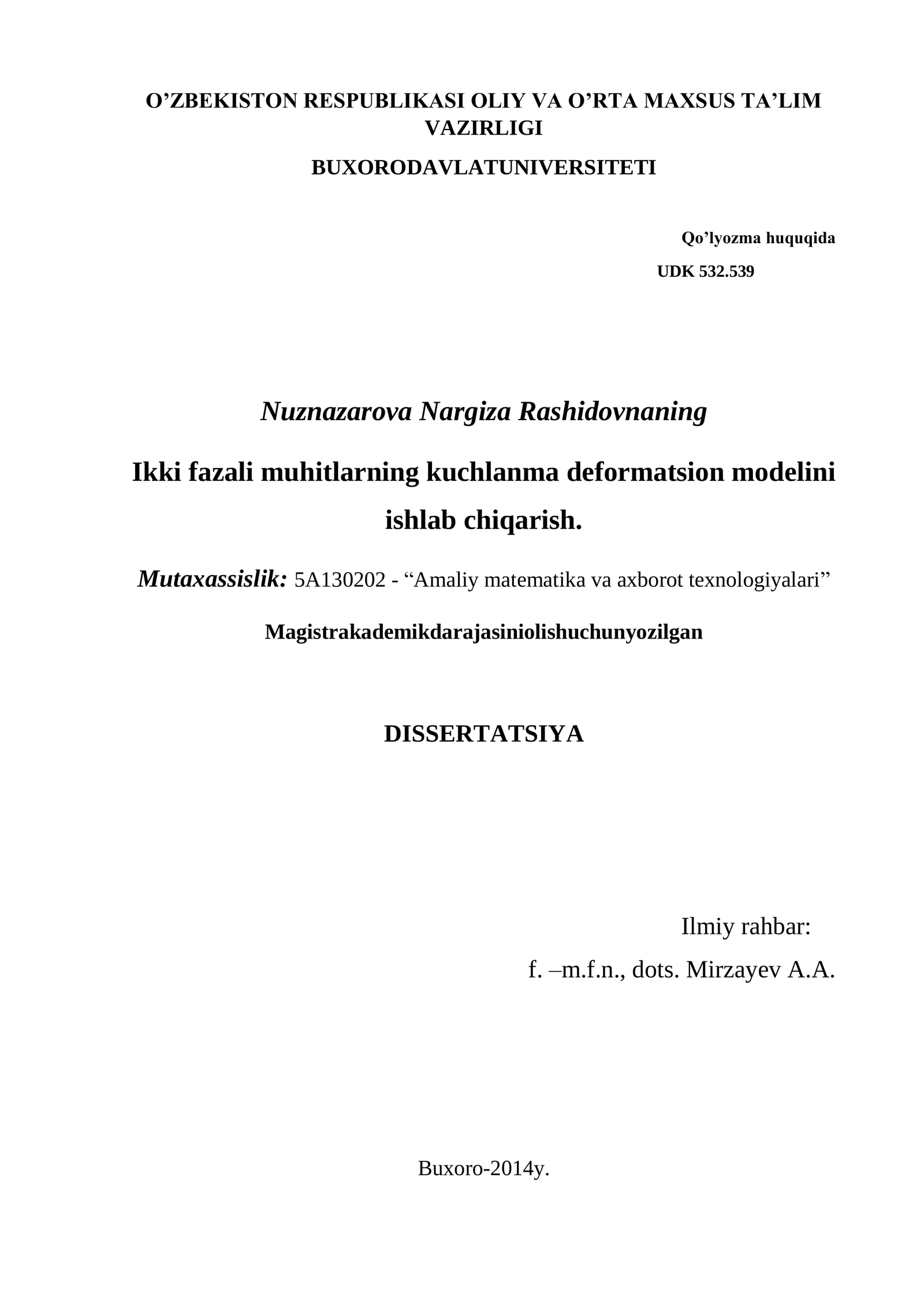 Ikki fazali muhitlarning kuchlanma deformatsion modelini ishlab chiqarish