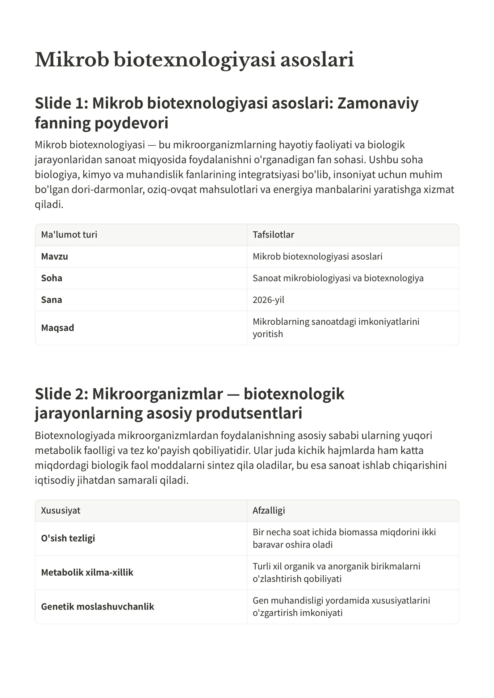 Mikrob biotexnologiyasi asoslari