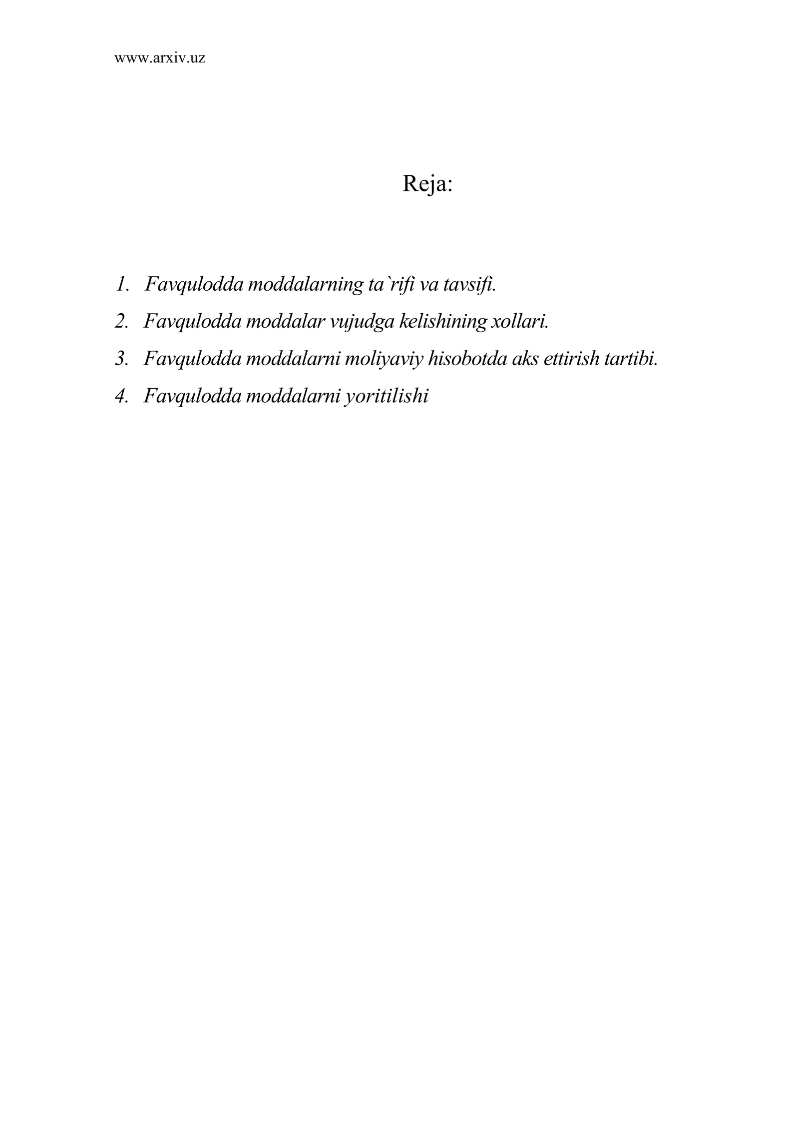 Favqulodda moddalarning ta`rifi va tavsifi