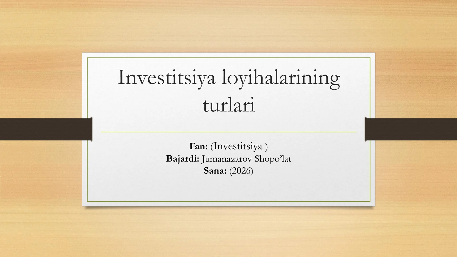 Investitsiya loyihalarining turlari