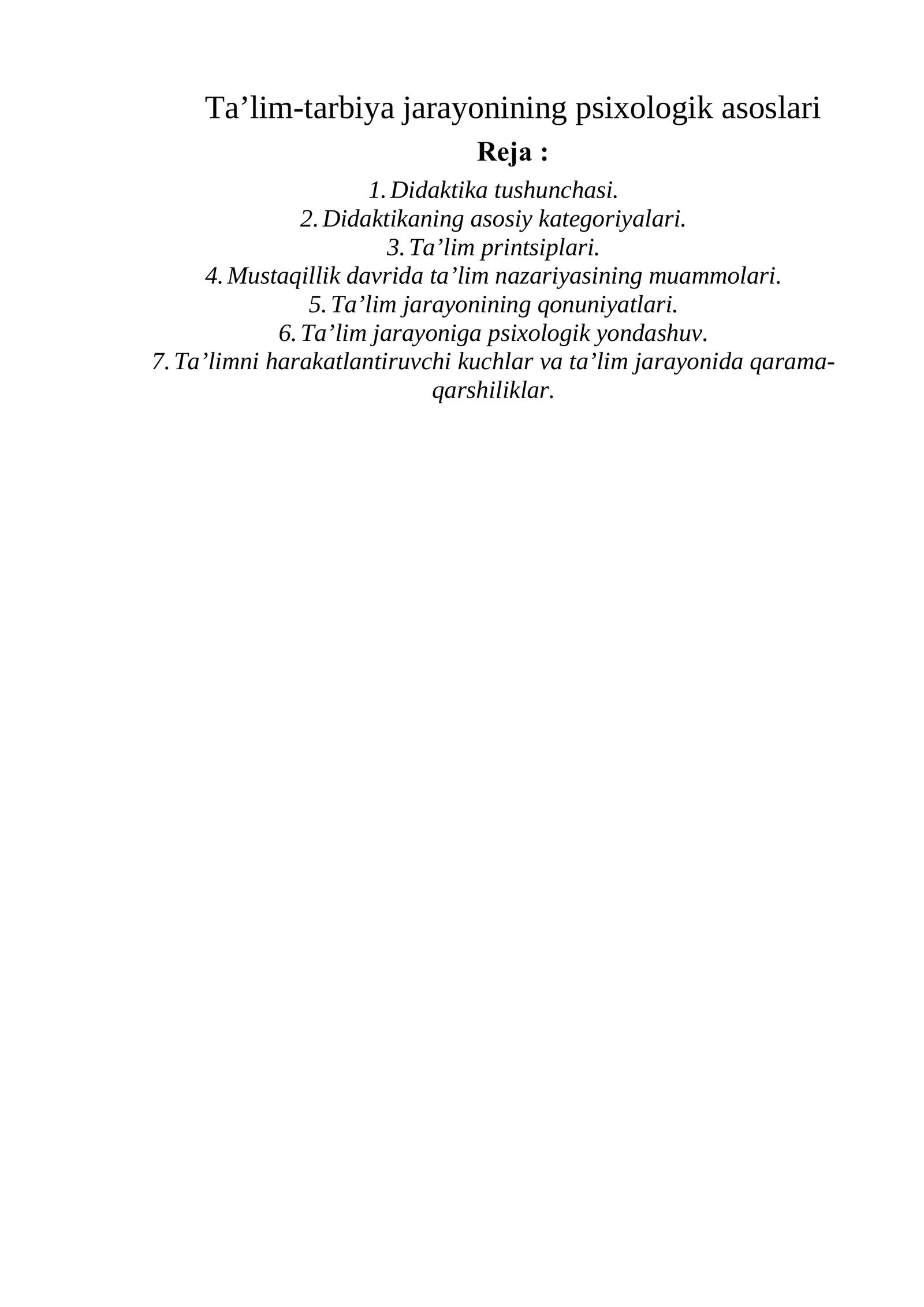 Ta’lim-tarbiya jarayonining psixologik asoslari