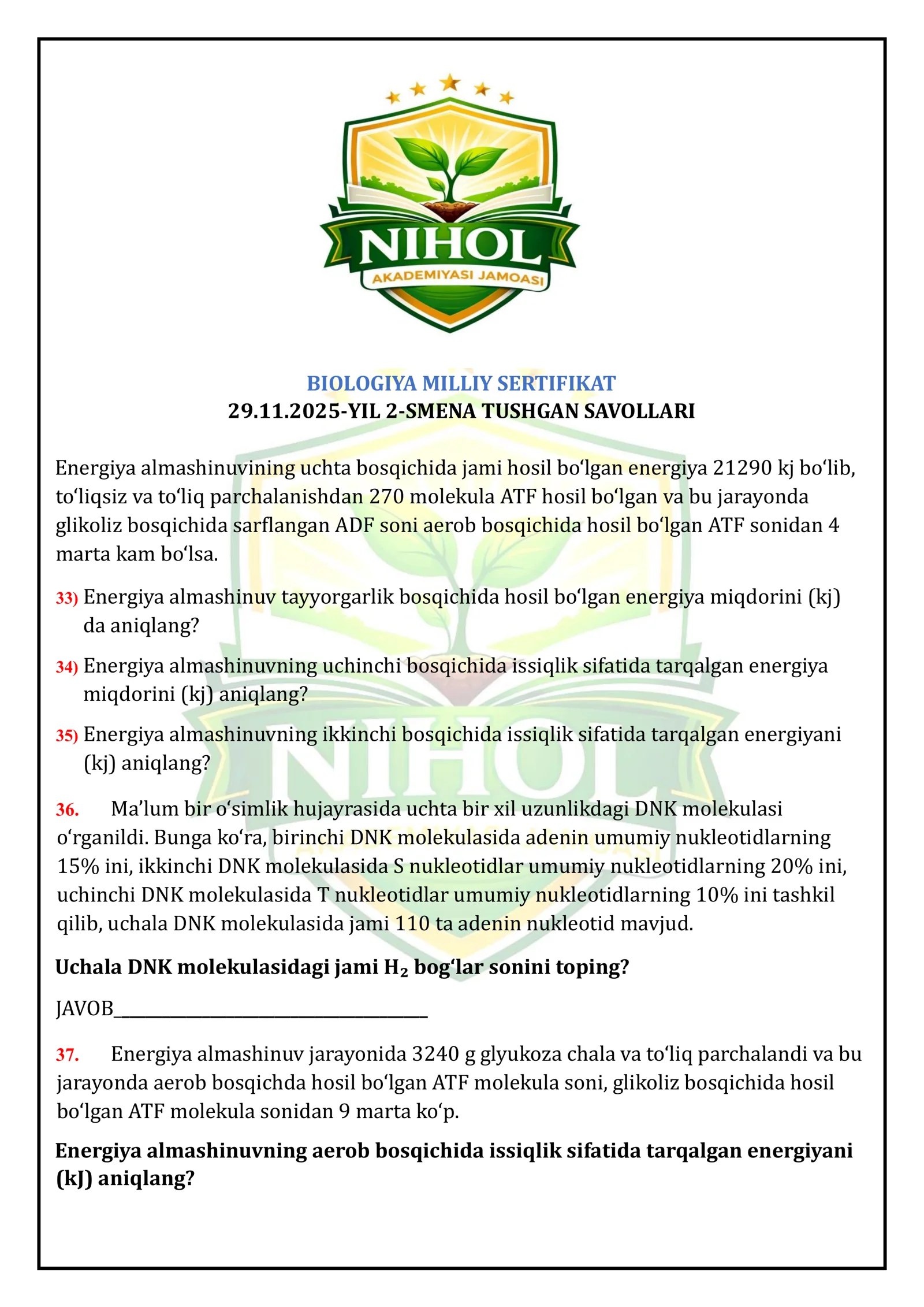 BIOLOGIYA MILLIY SERTIFIKAT