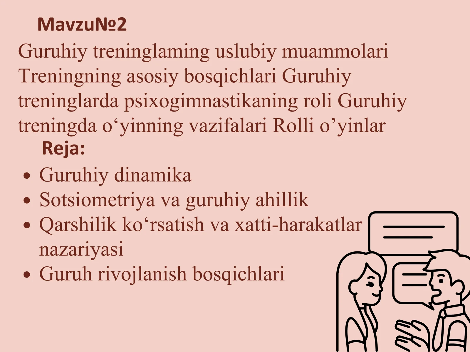 Guruhiy treninglaming uslubiy muammolari