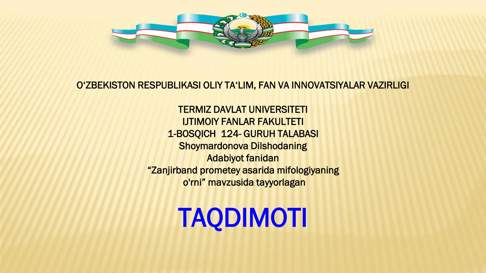 ZANJIRBAND PROMETEY ASARIDA MIFOLOGIYANING O'RNI