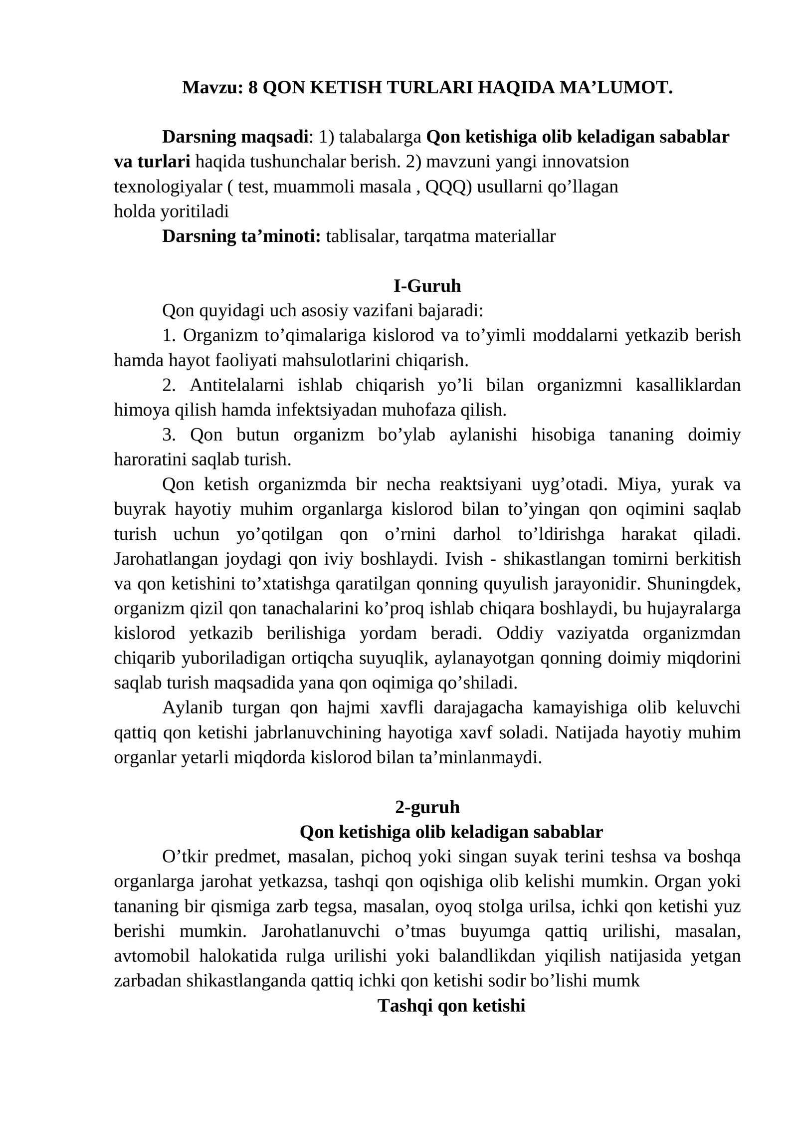8 QON KETISH TURLARI HAQIDA MA’LUMOT