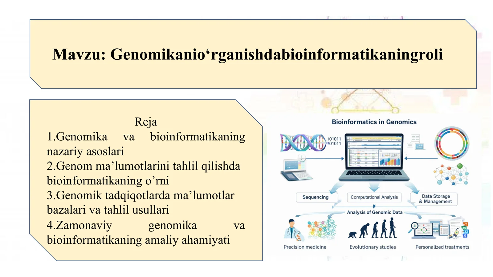 Genomikanio‘rganishdabioinformatikaningroli