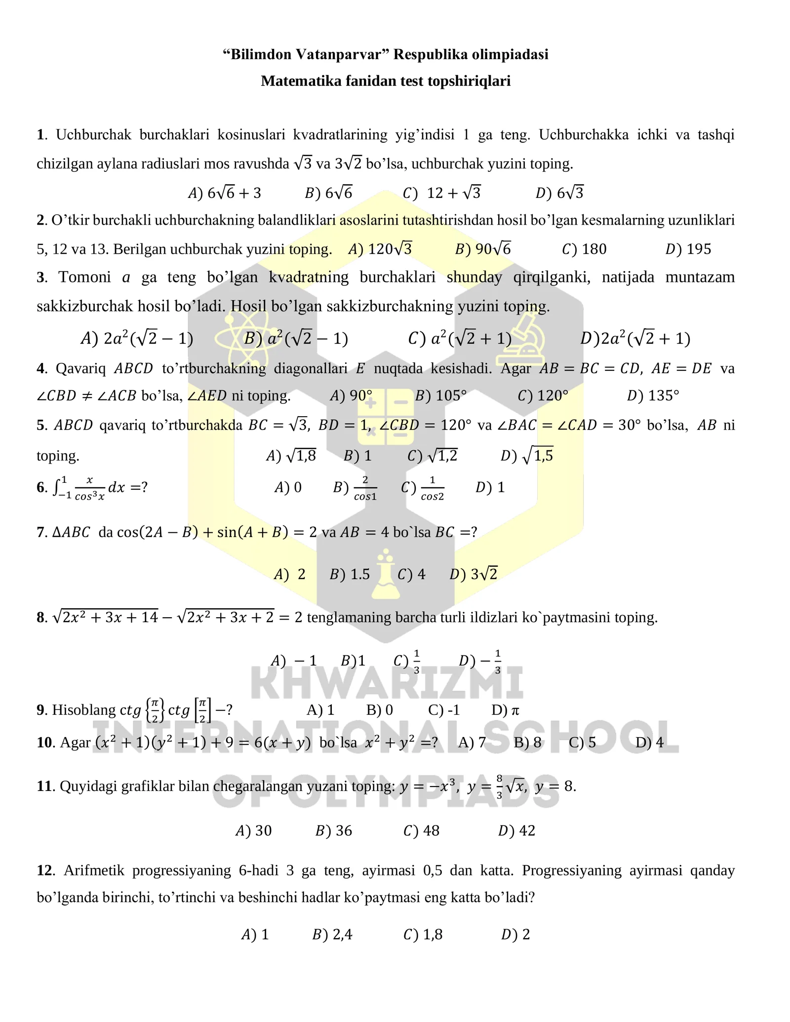 “Bilimdon Vatanparvar” Respublika olimpiadasi
