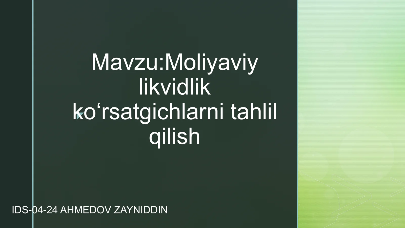 Moliyaviy likvidlik ko‘rsatgichlarni tahlil qilish