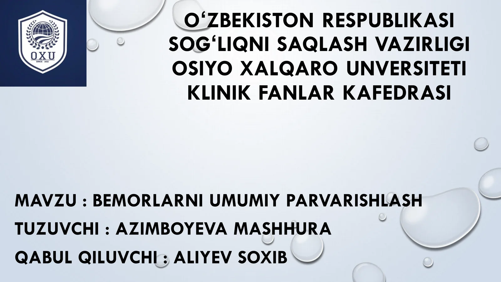 Bemorlarni umumiy parvarishlash