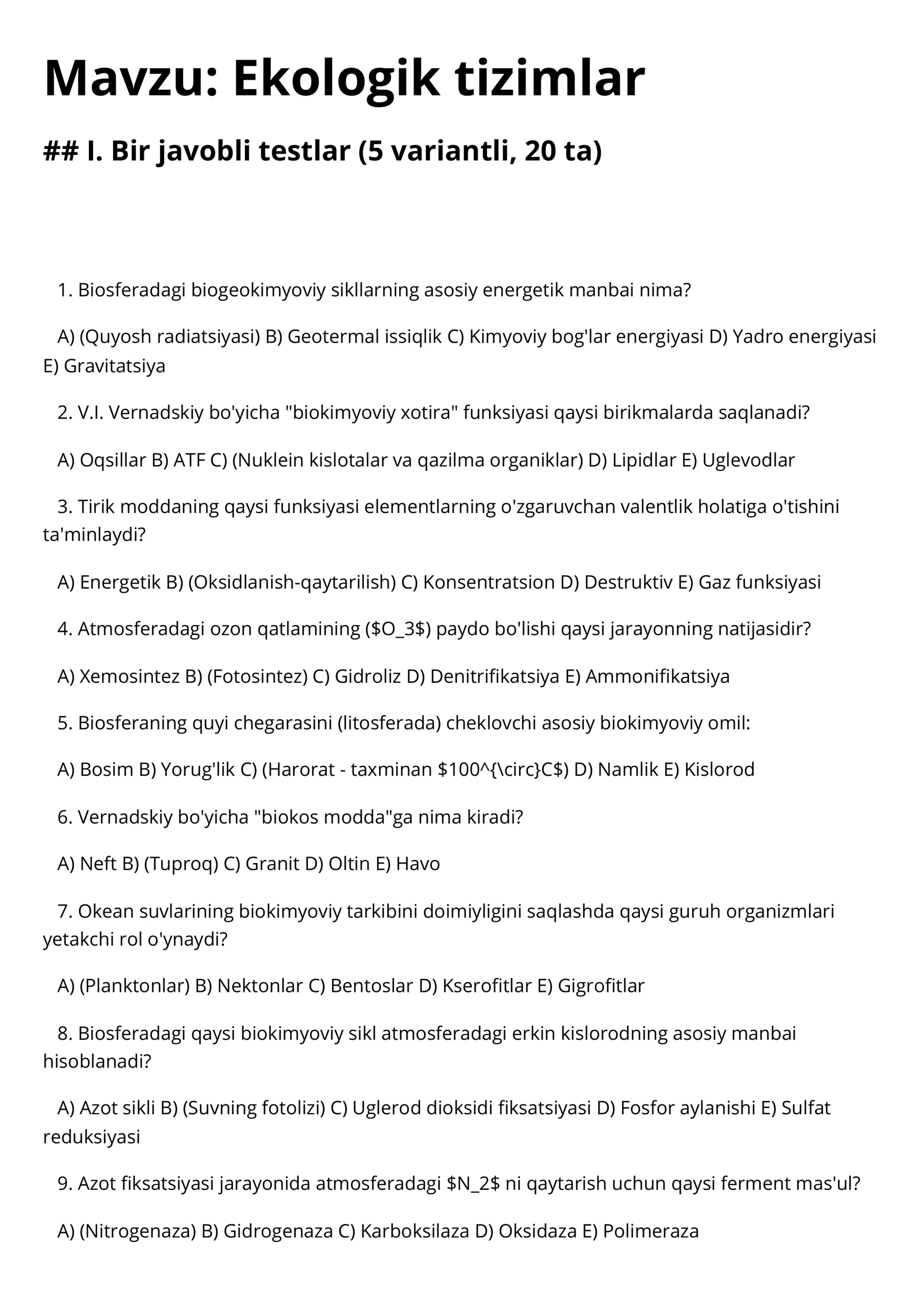 Ekologik tizimlar