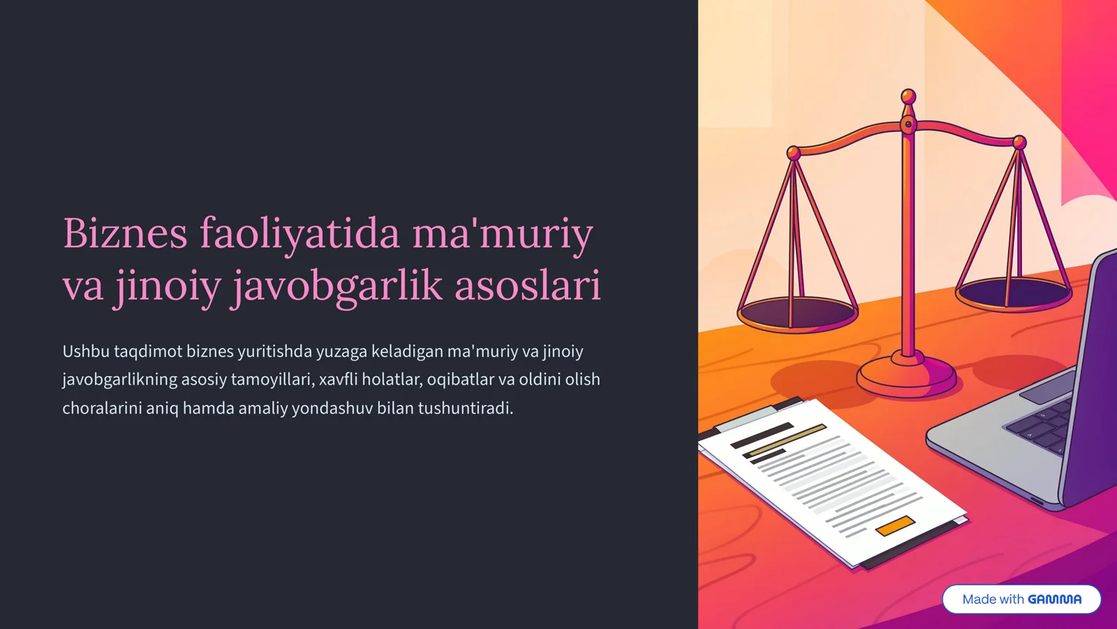 Biznes faoliyatida ma'muriy va jinoiy javobgarlik asoslari