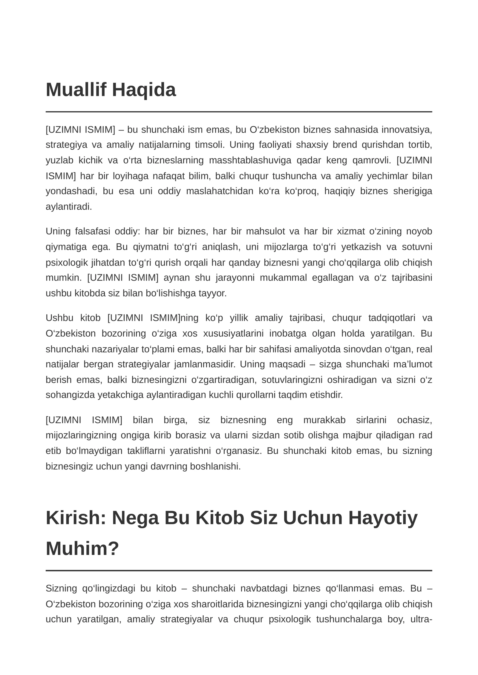 prafesanal Biznes reja biznesni 10 kara kuchaytirish sirlari