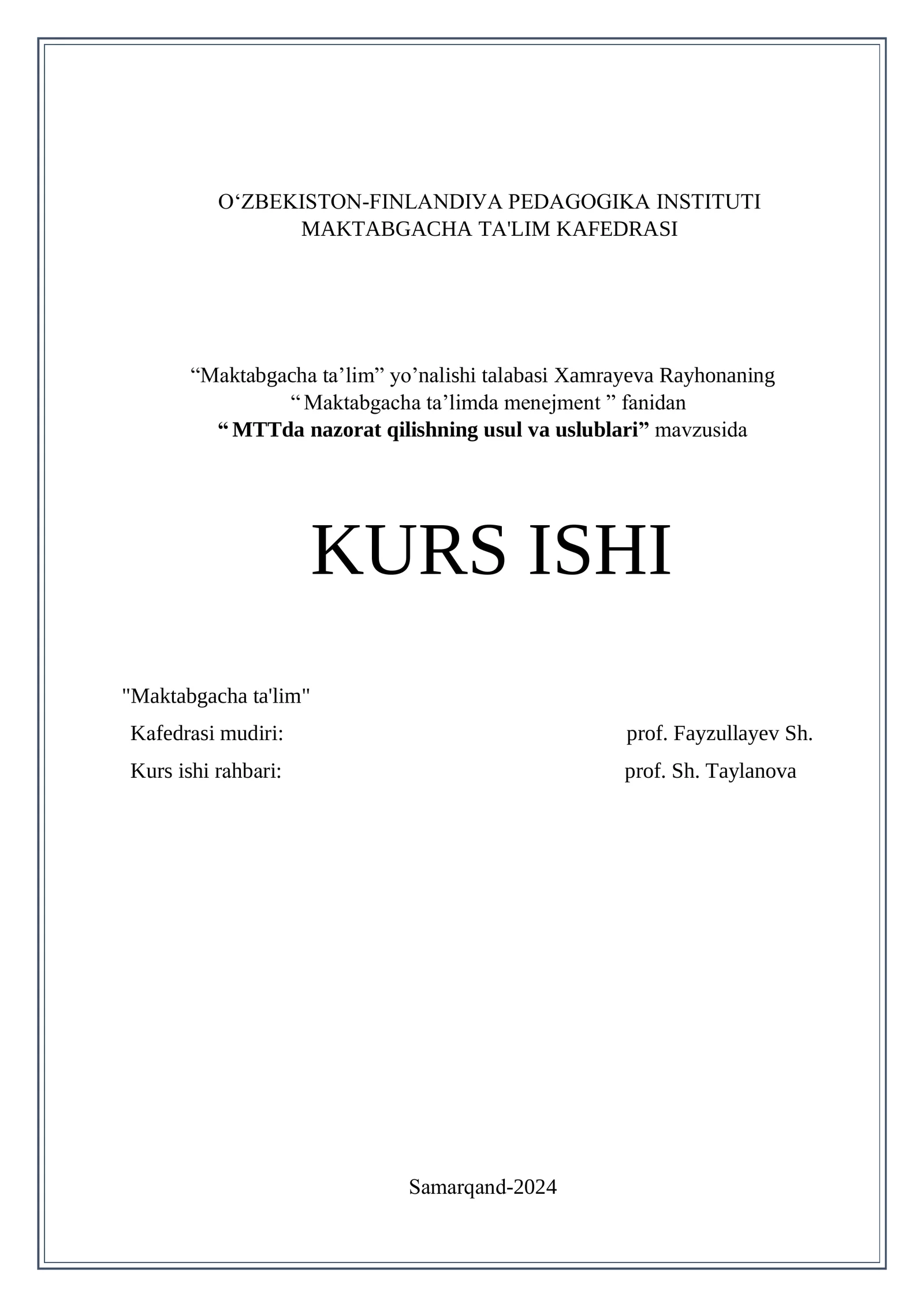 MTTda nazorat qilishning usul va uslublari