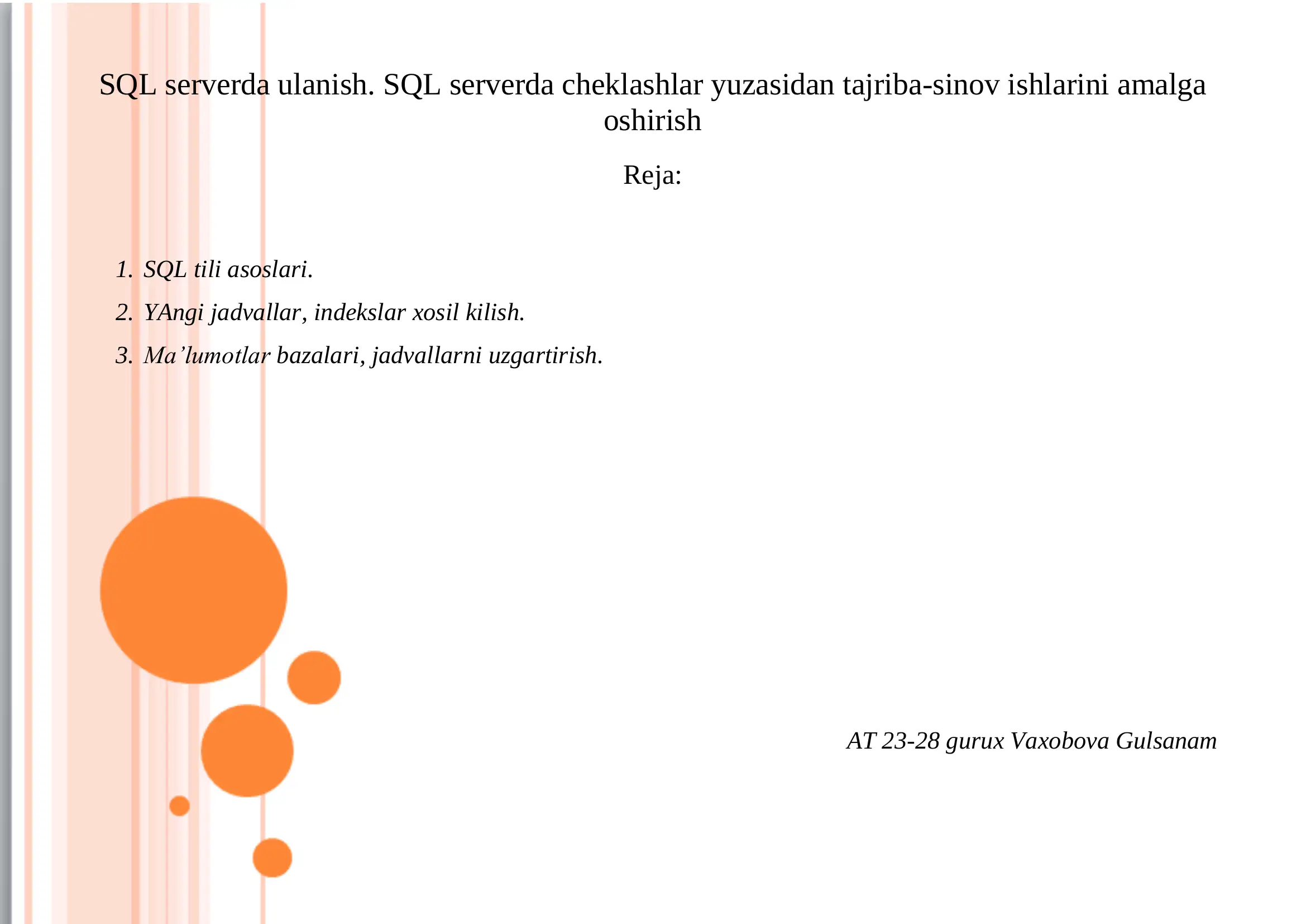 SQL serverda ulanish