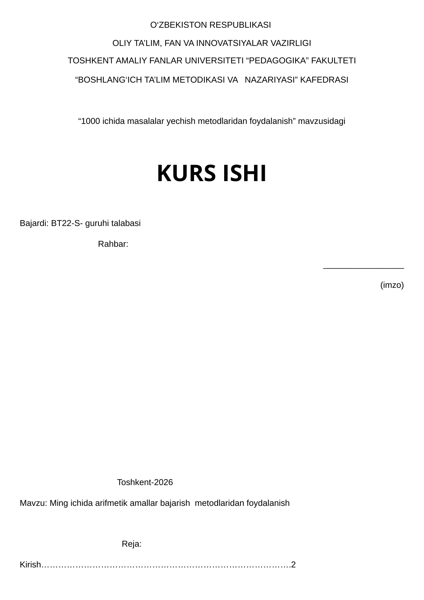 “1000 ichida masalalar yechish metodlaridan foydalanish” mavzusidagi