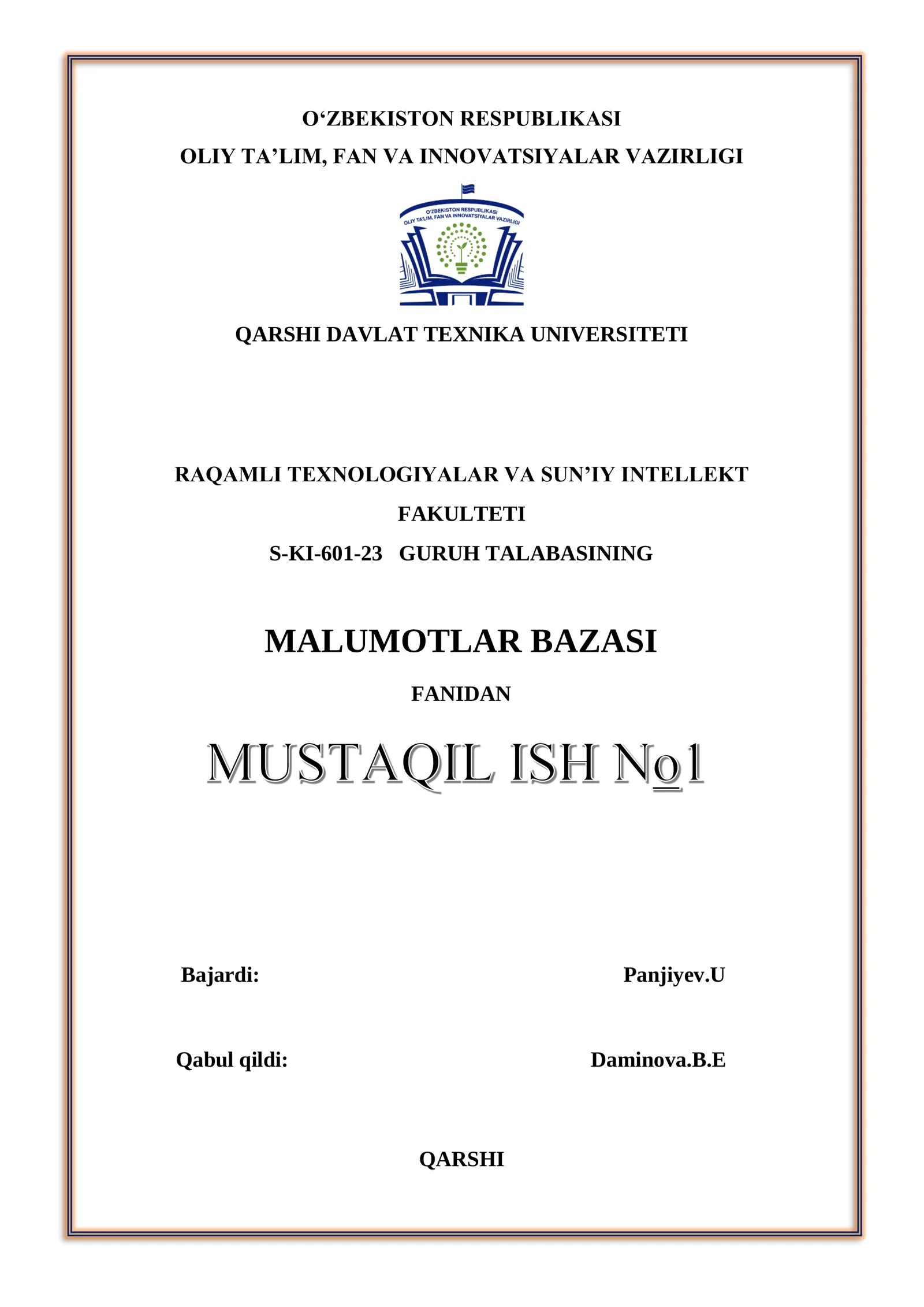 MALUMOTLAR BAZASI FANI
