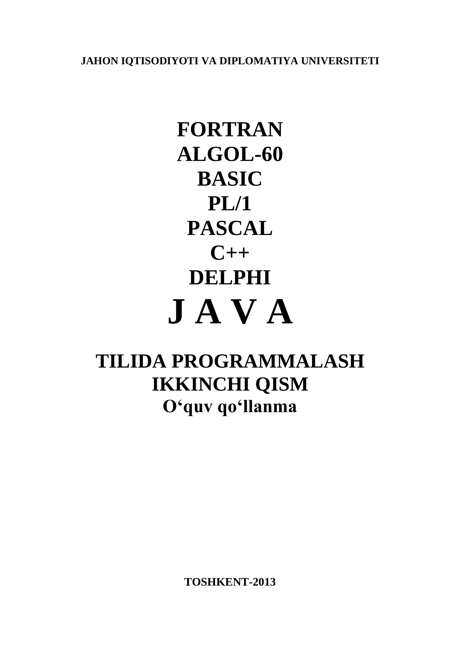 JAVA TILIDA PROGRAMMALASH. IKKINCHI QISM