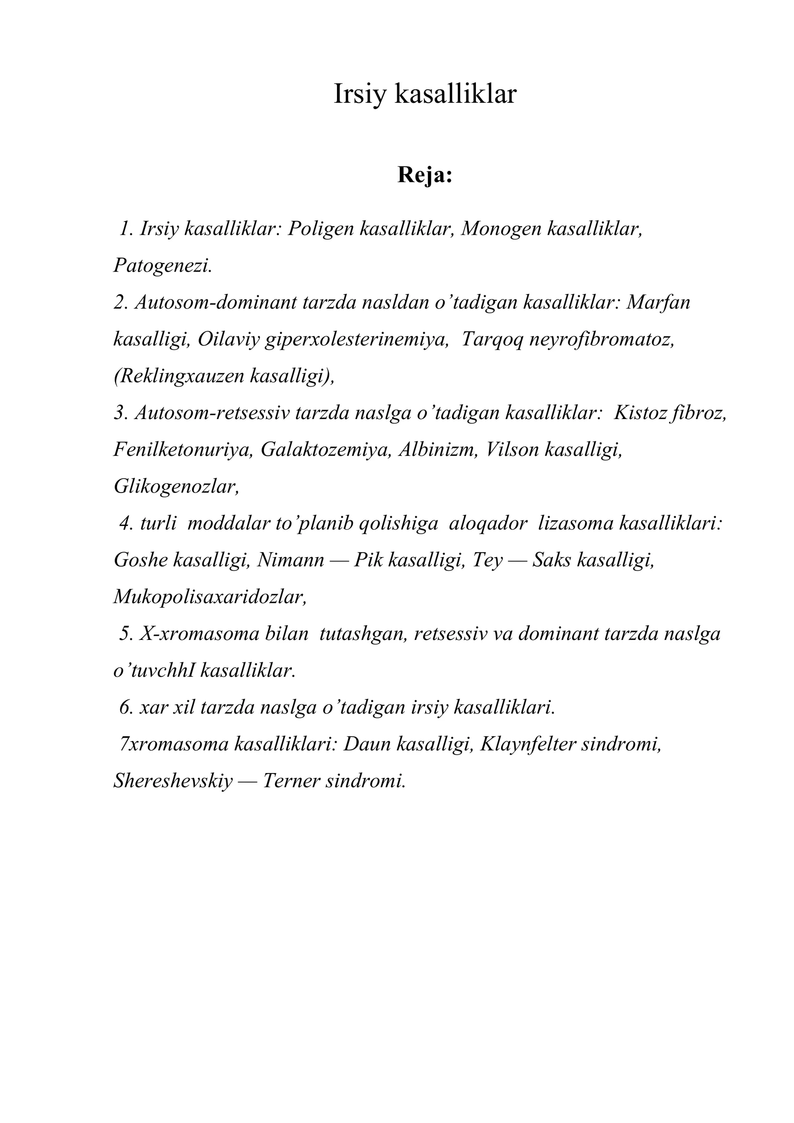 Irsiy kasalliklar