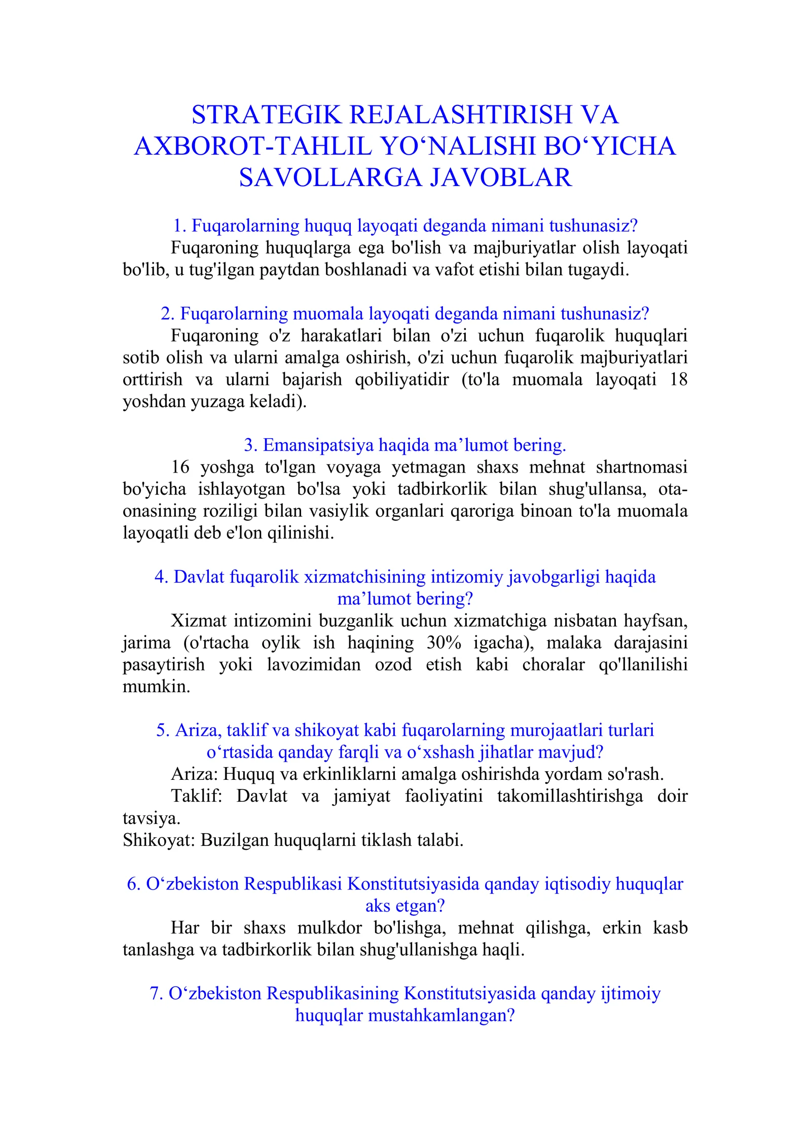 Strategik rejalashtirish va axborot-tahlil yo'nalishi argos