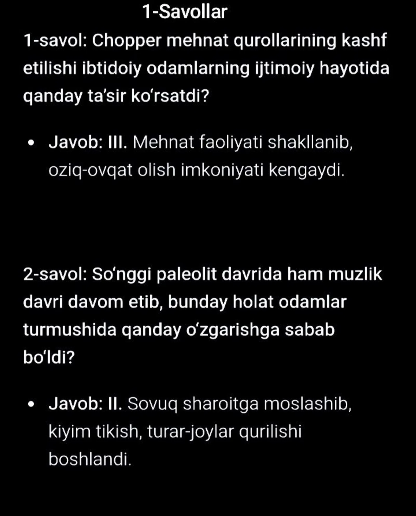 11-sinf Oʻzbekiston Tarixi imtihon javoblari 2026