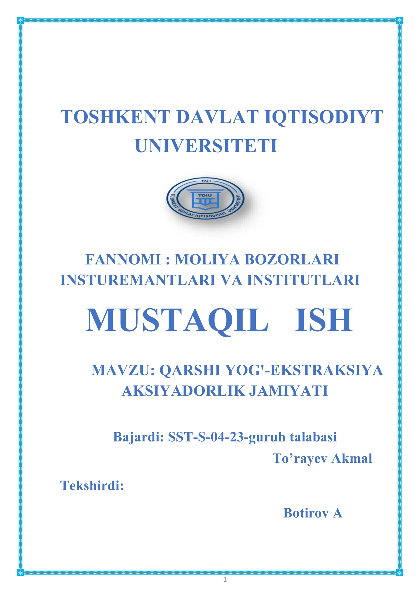 QARSHI YOG'-EKSTRAKSIYA AKSIYADORLIK JAMIYATI