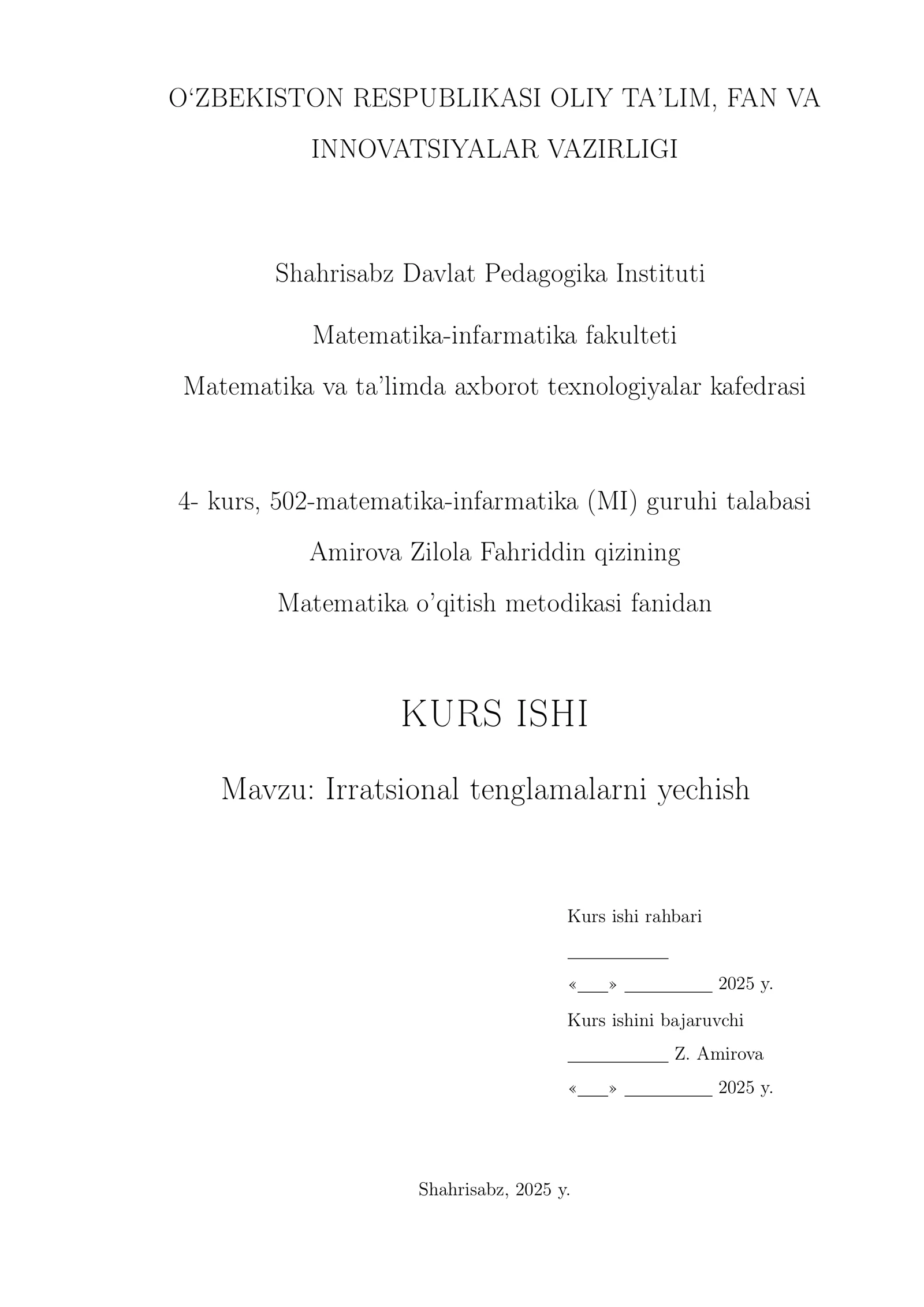 Irratsional tenglamalarni yechish