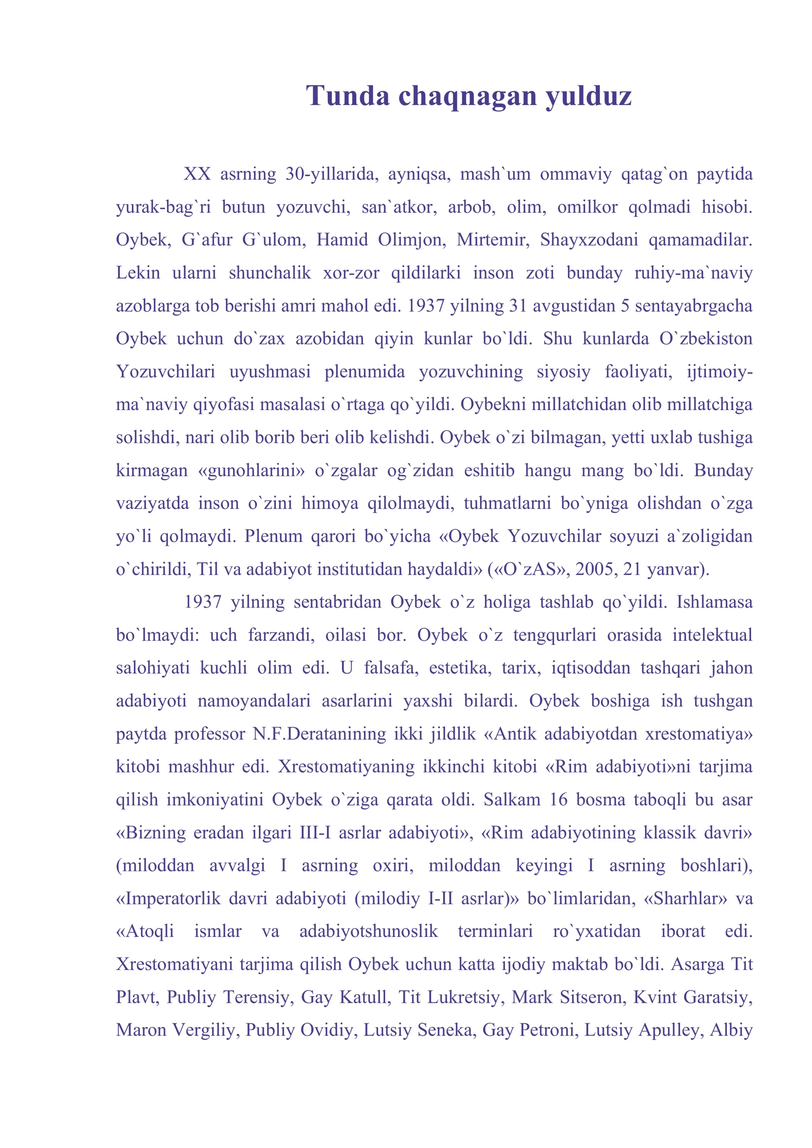 Tunda chaqnagan yulduz